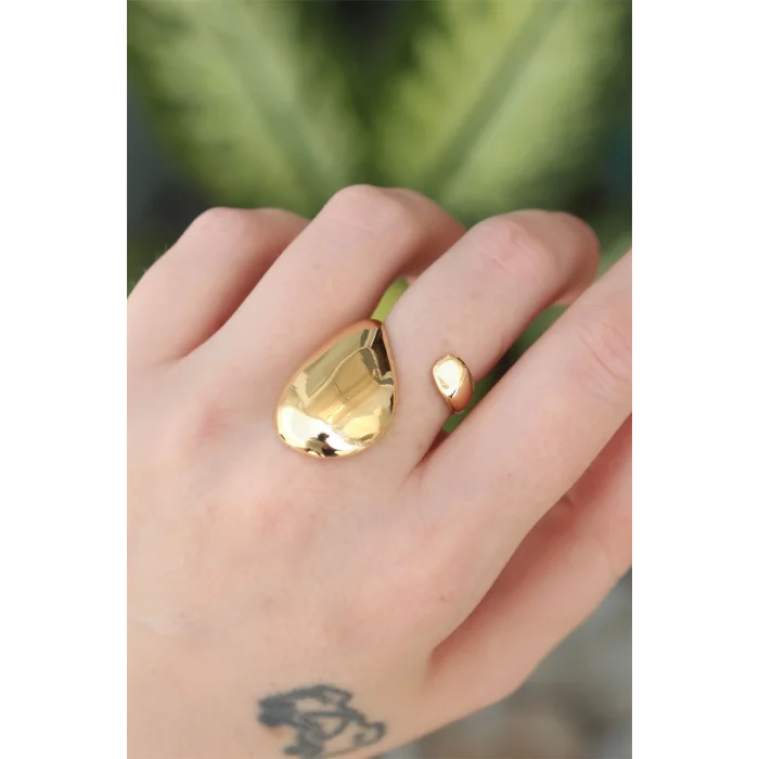 Pirinç Gold Renk Ayarlanabilir İri Bombeli Yüzük