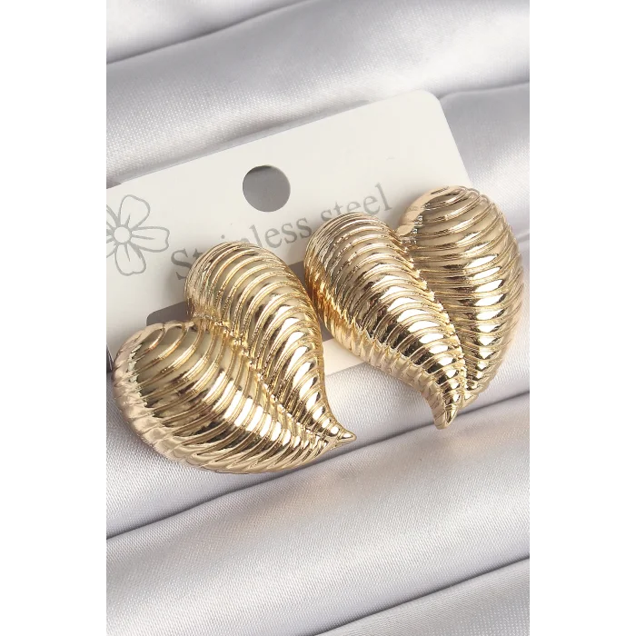 Pirinç Gold Renk İşlemeli Bomba Kalp Model Kadın Küpe