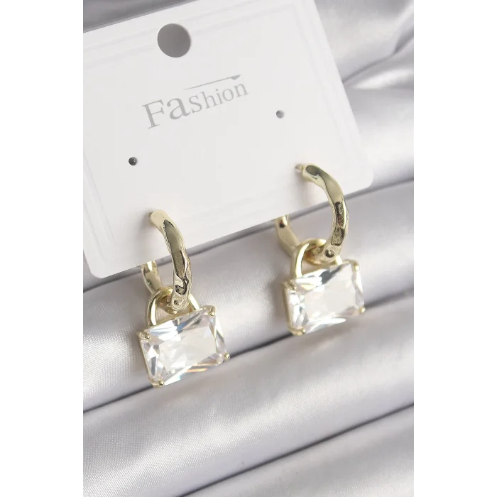 Pirinç Gold Renk Sallantı Zirkon Taşlı Çanta Model Kadın Küpe