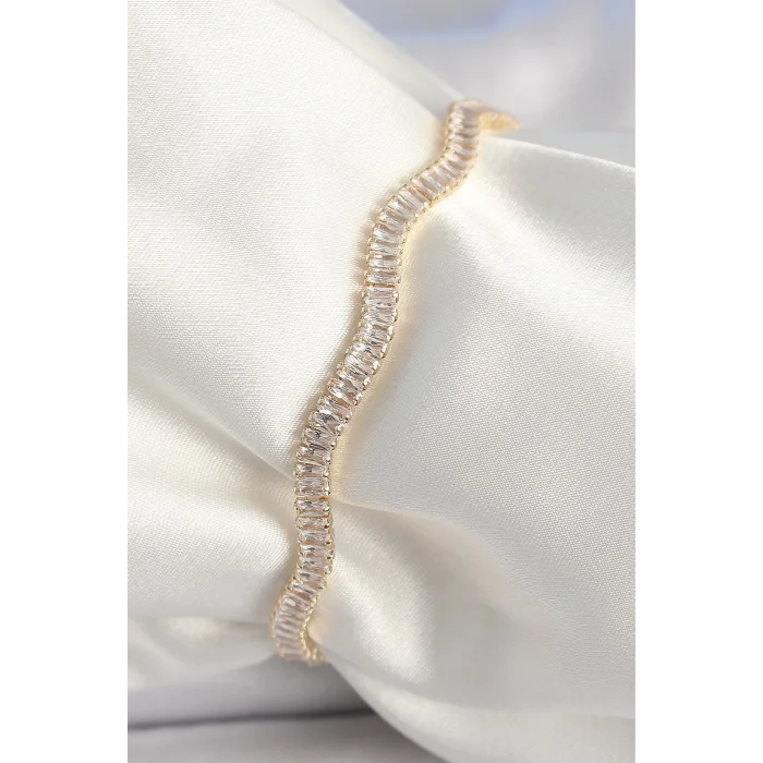 Pirinç Gold Renk Su Yolu Zirkon Taşlı Model Kadın Bileklik