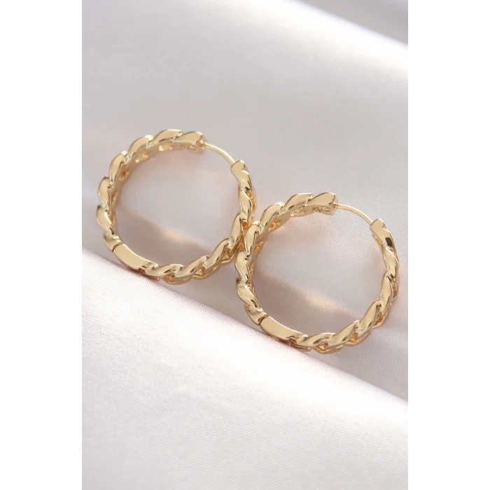 Pirinç Gold Renk Zincir Model Halka Küpe