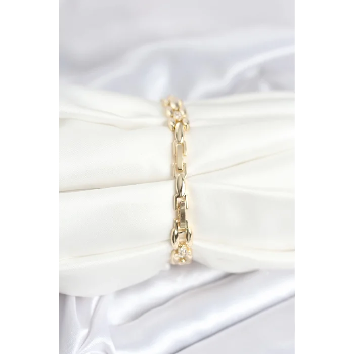 Pirinç Gold Renk Zincir Model Zirkon Taşlı Kadın Bileklik