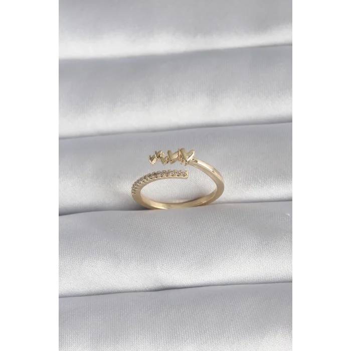 Pirinç Gold Renk Zirkon Taş Detay Kalp Model Kadın Yüzük