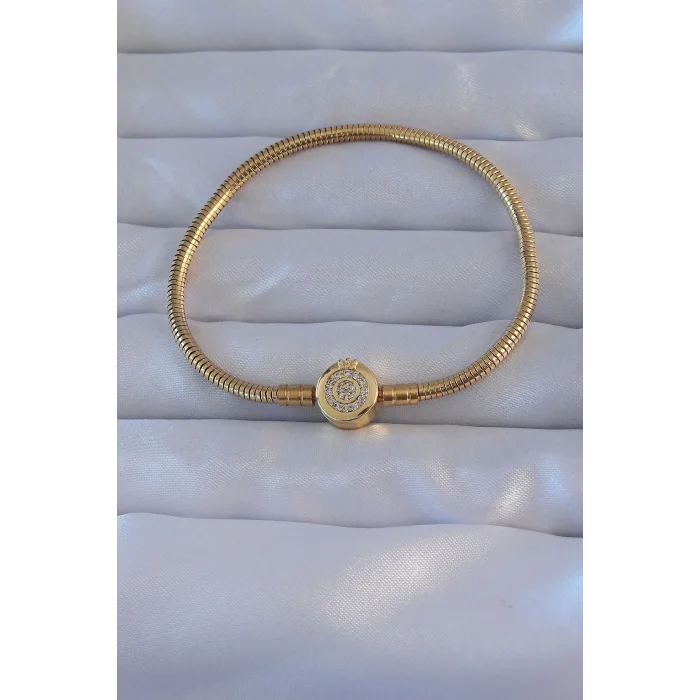 Pirinç Gold Renk Zirkon Taşlı Charm Bileklik