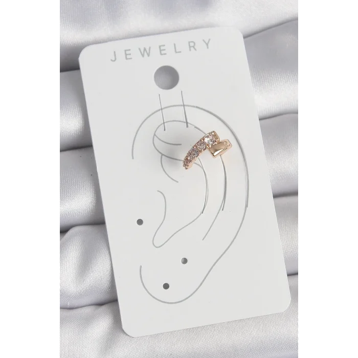 Pirinç Gold Renk Zirkon Taşlı Kadın Kıkırdak Küpe