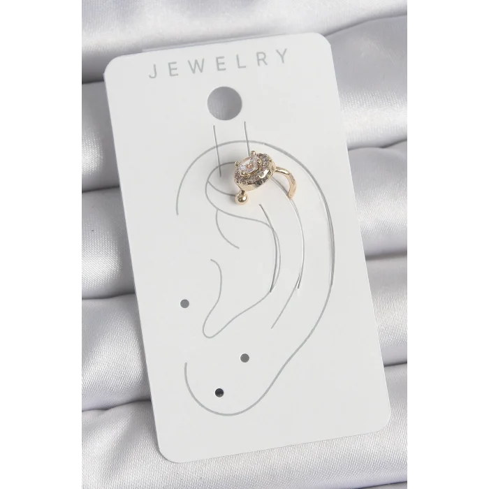 Pirinç Gold Renk Zirkon Taşlı Kadın Kıkırdak Küpe