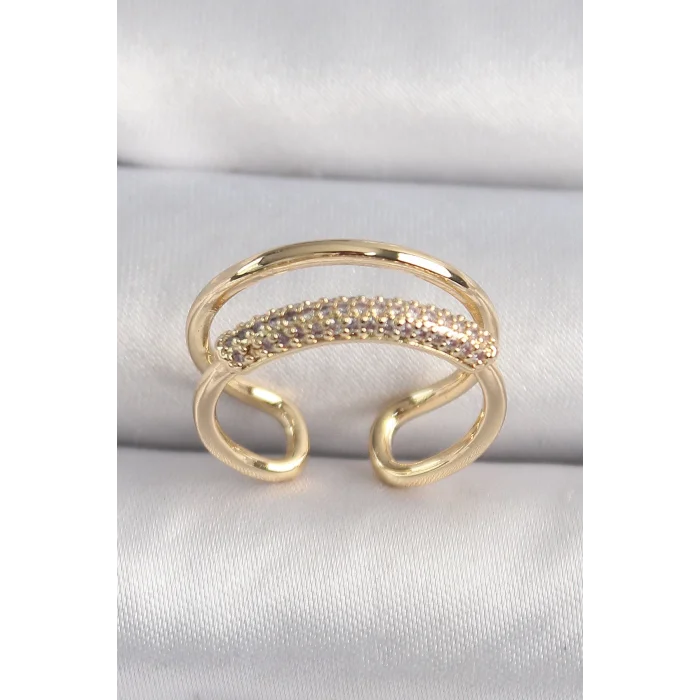Pirinç Gold Renk Zirkon Taşlı Kadın Yüzük