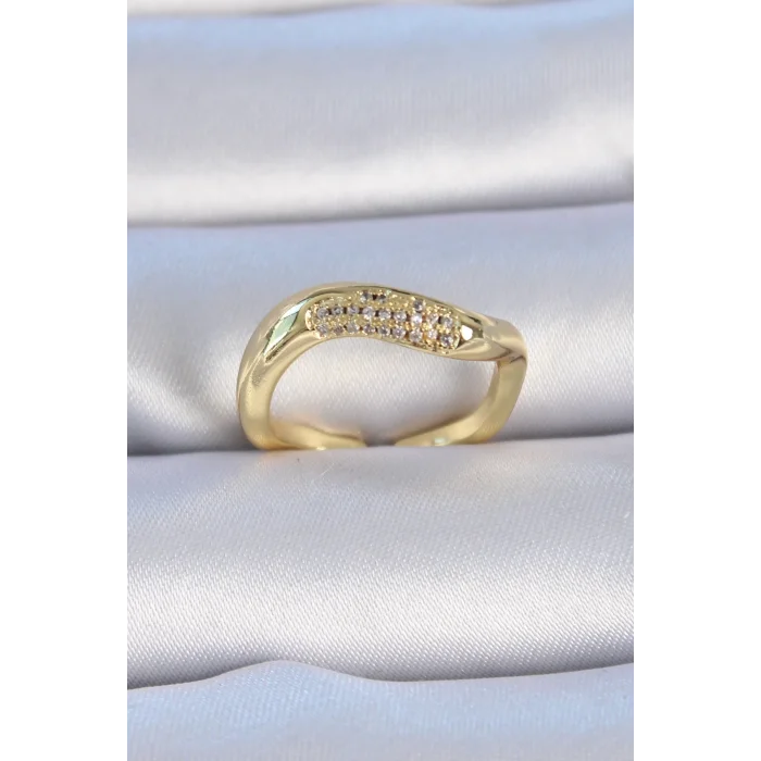 Pirinç Gold Renk Zirkon Taşlı Kadın Yüzük
