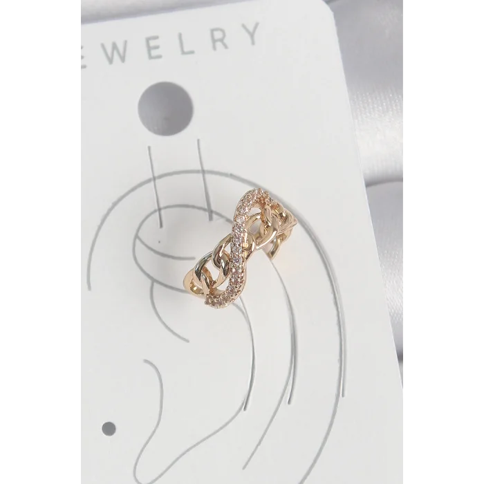 Pirinç Gold Renk Zirkon Taşlı Sonsuzluk Zincir Model Kadın Kıkırdak Küpe