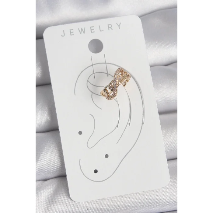 Pirinç Gold Renk Zirkon Taşlı Sonsuzluk Zincir Model Kadın Kıkırdak Küpe