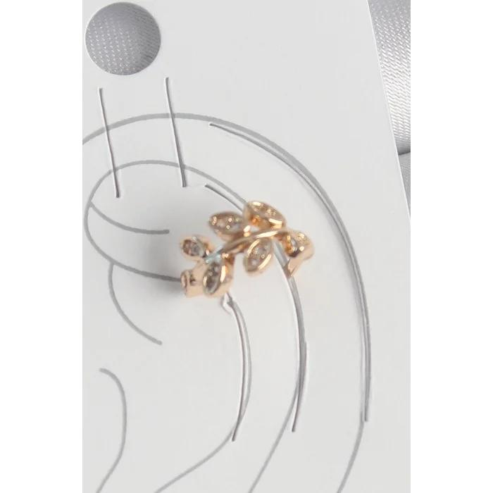 Pirinç Gold Renk Zirkon Taşlı Yaprak Model Kadın Kıkırdak Küpe