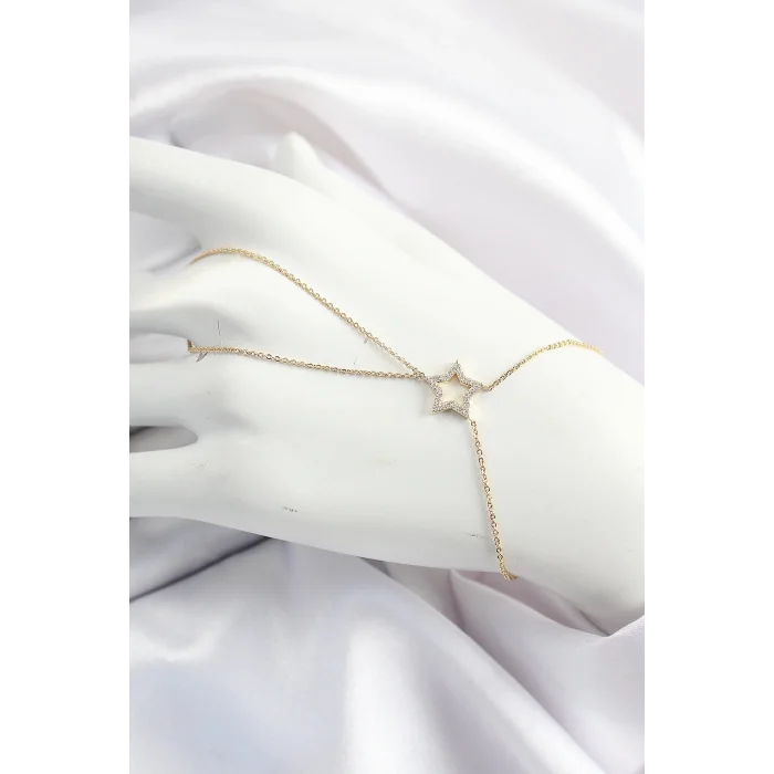 Pirinç Gold Renk Zirkon Taşlı Yıldız Model Şahmeran