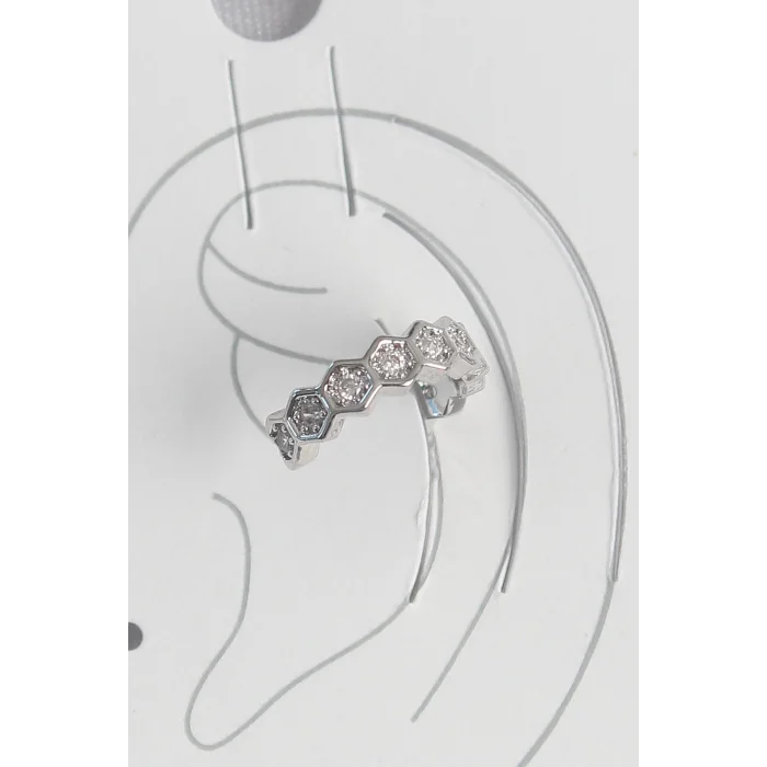 Pirinç Gümüş Renk Bal Peteği Model Zirkon Taşlı Kadın Kıkırdak Küpe