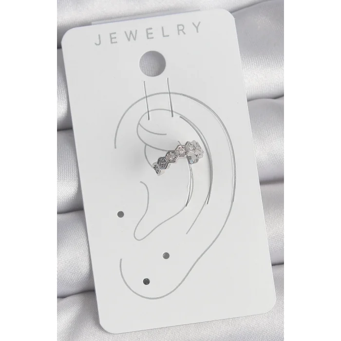 Pirinç Gümüş Renk Bal Peteği Model Zirkon Taşlı Kadın Kıkırdak Küpe