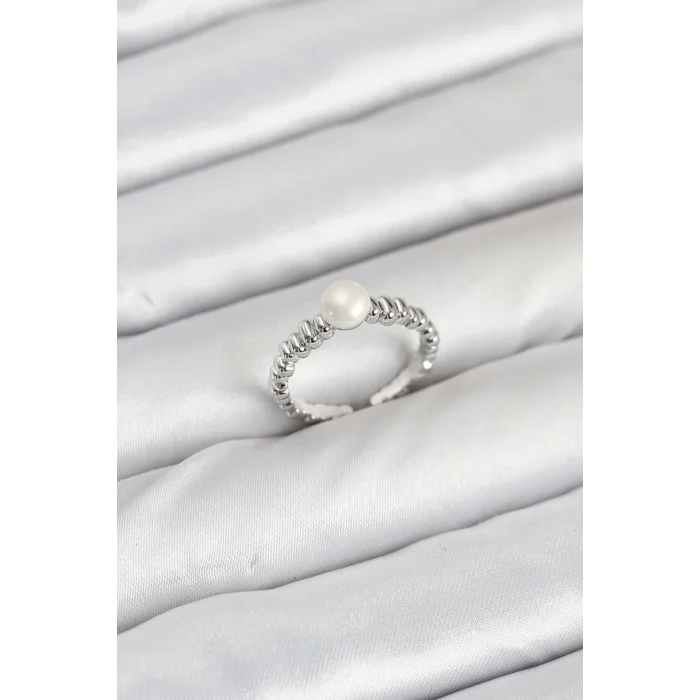 Pirinç Gümüş Renk Göbek İnci Model Kadın Yüzük