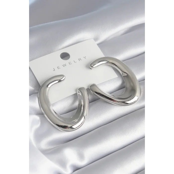 Pirinç Gümüş Renk Halka Model Kadın Küpe