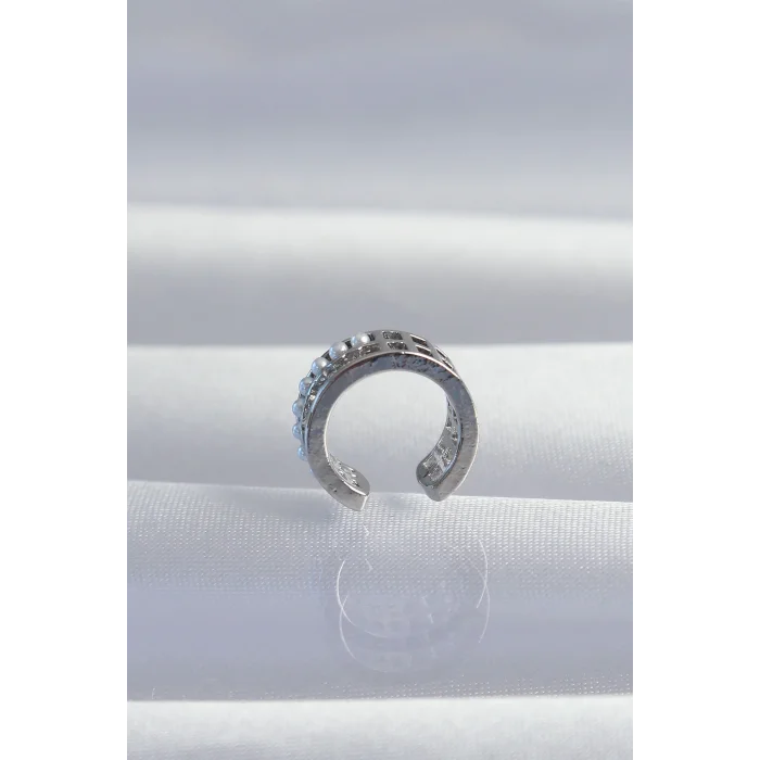 Pirinç Gümüş Renk İncili Baget Taşlı Earcuff Küpe