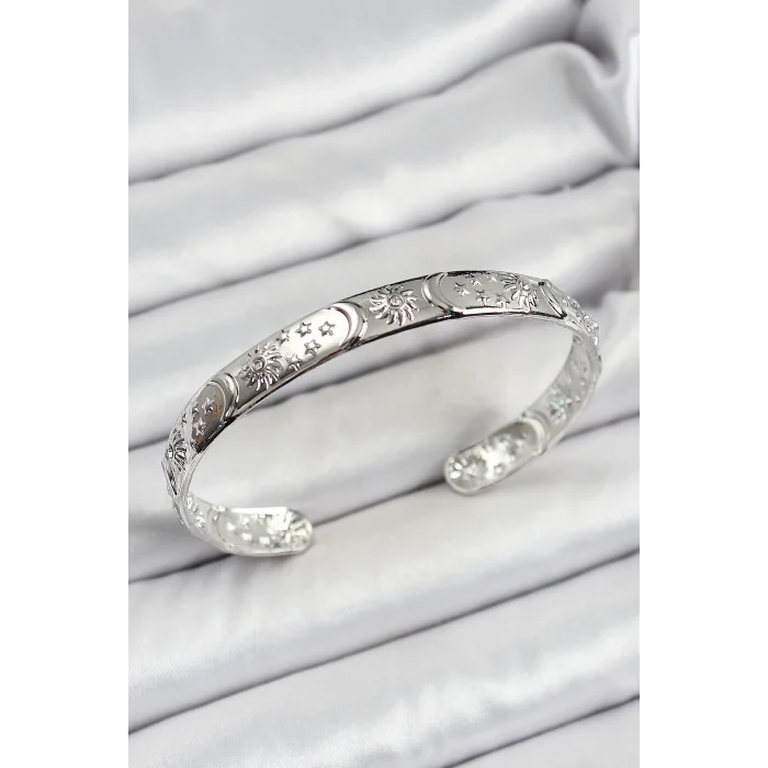 Pirinç Gümüş Renk İşlemeli Altı Açık Bileklik