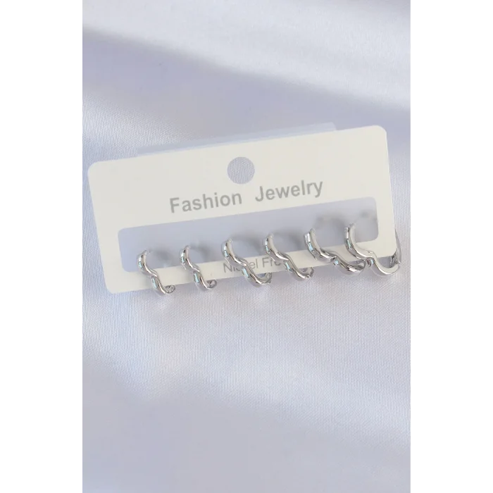 Pirinç Gümüş Renk Kalp Model Küpe Seti