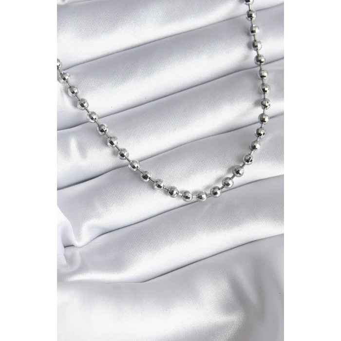 Pirinç Gümüş Renk Topçuk Detay Kadın Kolye