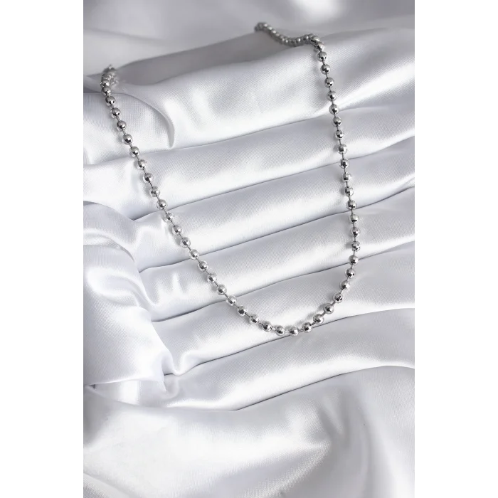 Pirinç Gümüş Renk Topçuk Detay Kadın Kolye