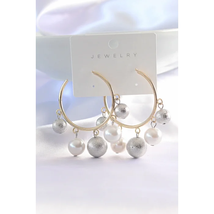 Pirinç Gümüş Renk Topçuk Model Gold Renk Halka Küpe