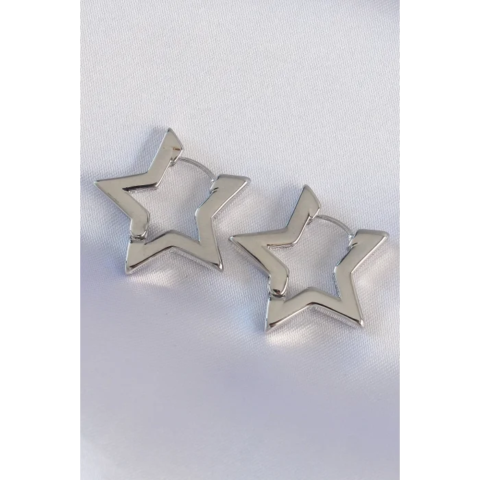 Pirinç Gümüş Renk Yıldız Küpe