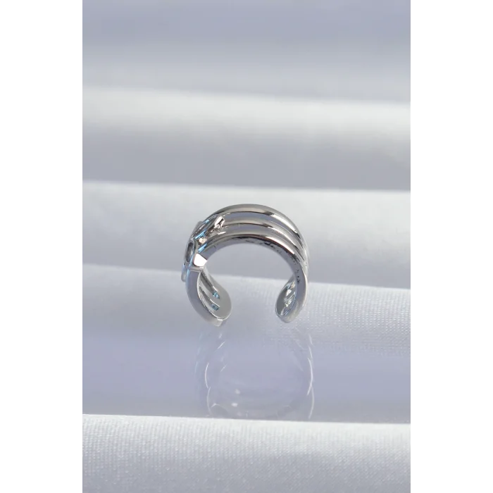 Pirinç Gümüş Renk Yonca Earcuff Küpe