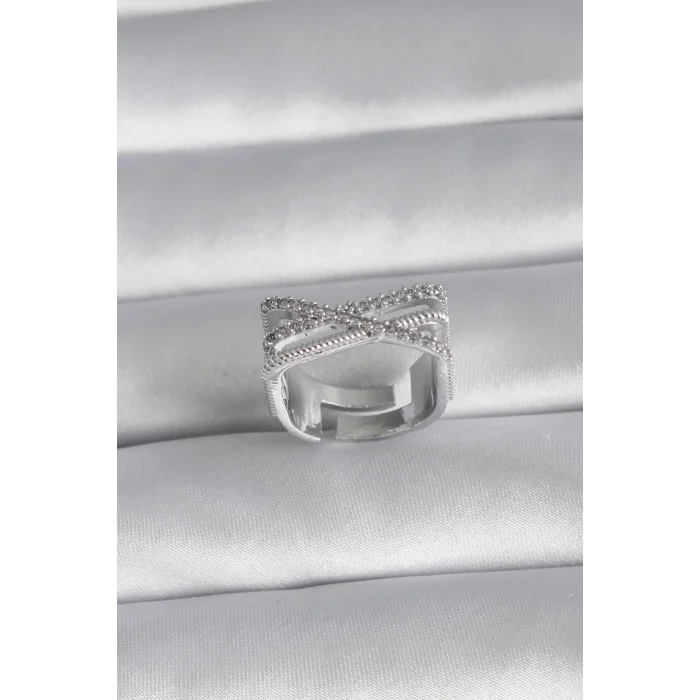 Pirinç Gümüş Renk Zirkon Taş Detay Kadın Yüzük