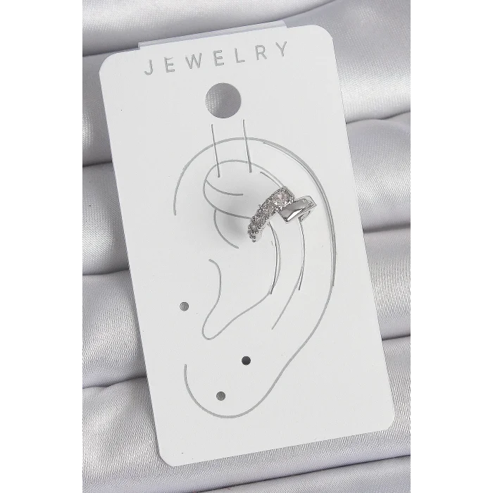 Pirinç Gümüş Renk Zirkon Taşlı Kadın Kıkırdak Küpe