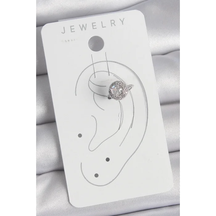 Pirinç Gümüş Renk Zirkon Taşlı Kadın Kıkırdak Model Küpe