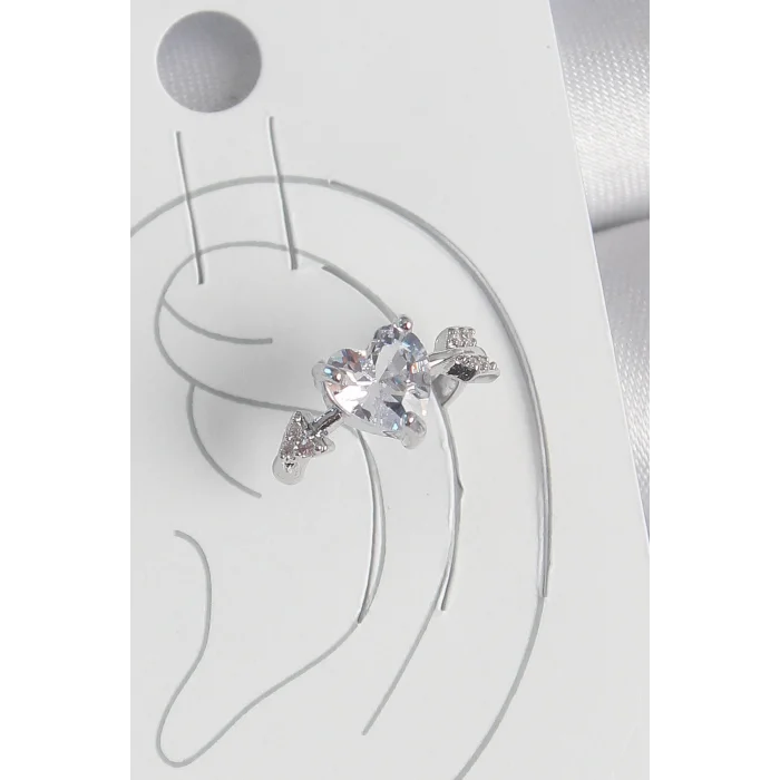 Pirinç Gümüş Renk Zirkon Taşlı Yıldız Model Kadın Kıkırdak Küpe