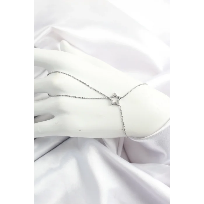 Pirinç Gümüş Renk Zirkon Taşlı Yıldız Model Şahmeran