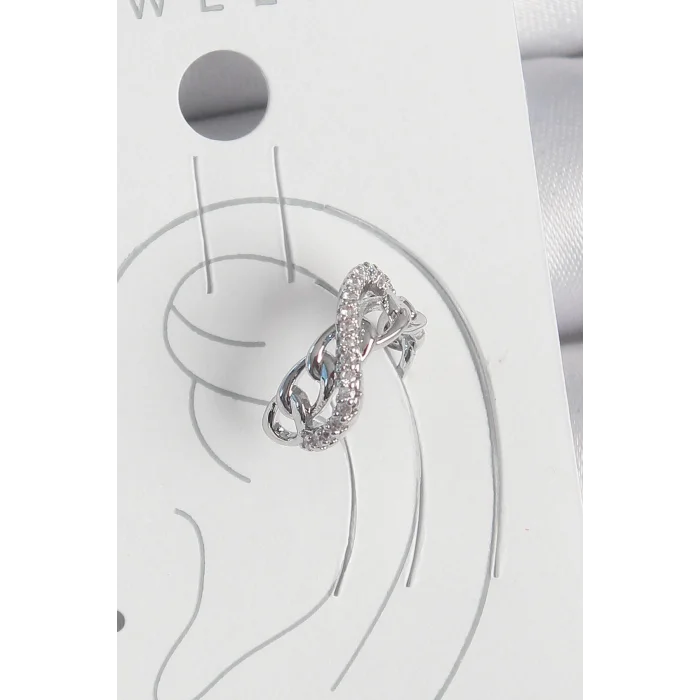 Pirinç Gümüş Renk Zirkon Taşlı Zincir Sonsuzluk Model Kadın Kıkırdak Küpe