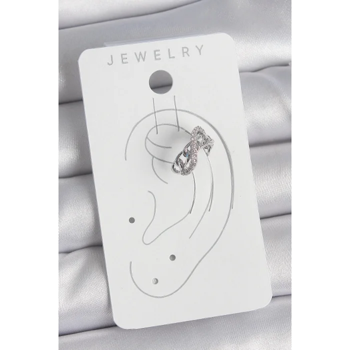 Pirinç Gümüş Renk Zirkon Taşlı Zincir Sonsuzluk Model Kadın Kıkırdak Küpe