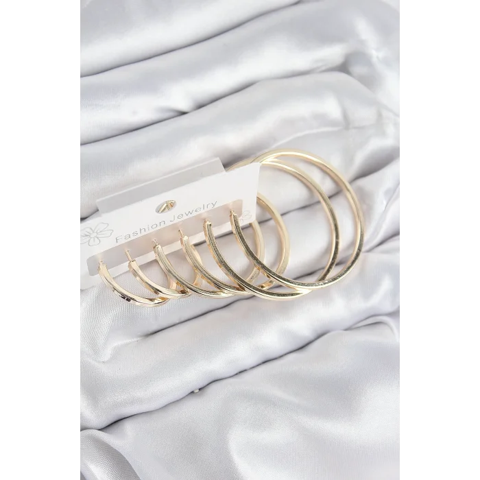 Pirinç Halka Model Gold Renk Kadın Set Küpe