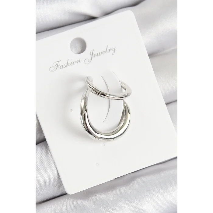 Pirinç Halka Model Gümüş Renk Sağ Kıkırdak Küpe