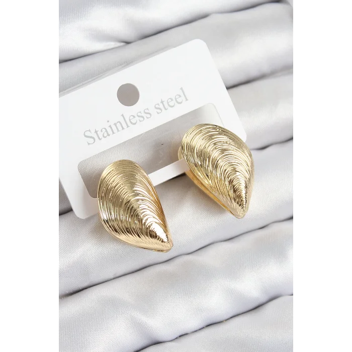 Pirinç İstiridye Model Gold Renk Kadın Küpe