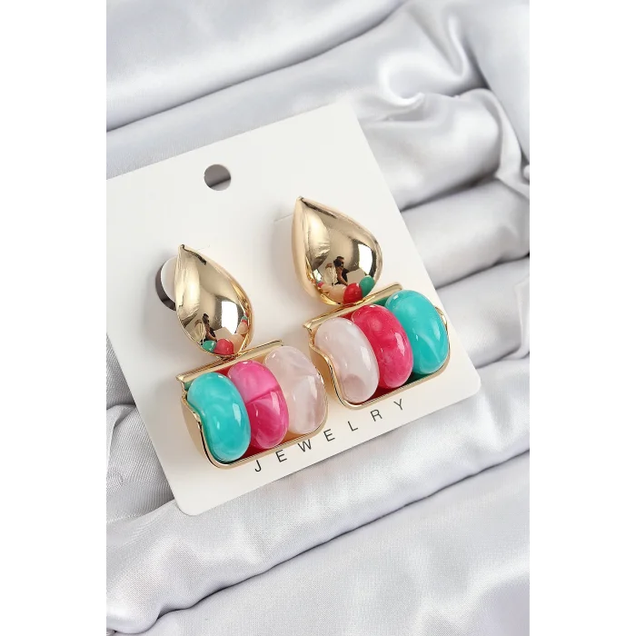 Pirinç Karışık Renk Vintage Model Kadın Küpe