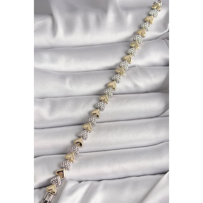 Pirinç Mix Renk Zirkon Taşlı Kalp Model VIP Seri Kadın Bileklik