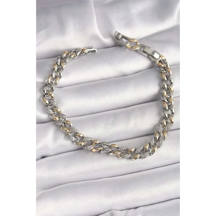 Pirinç Mix Renk Zirkon Taşlı Zincir Model VIP Seri Kadın Bileklik