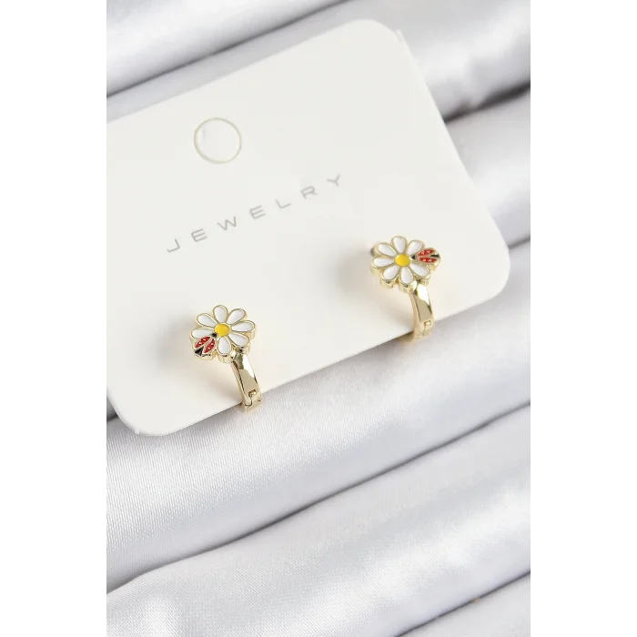 Pirinç Papatya Model Gold Renk Çocuk Küpe