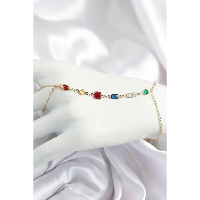 Pirinç Renkli Zirkon Taşlı Y Model Gold Renk Kadın Şahmeran