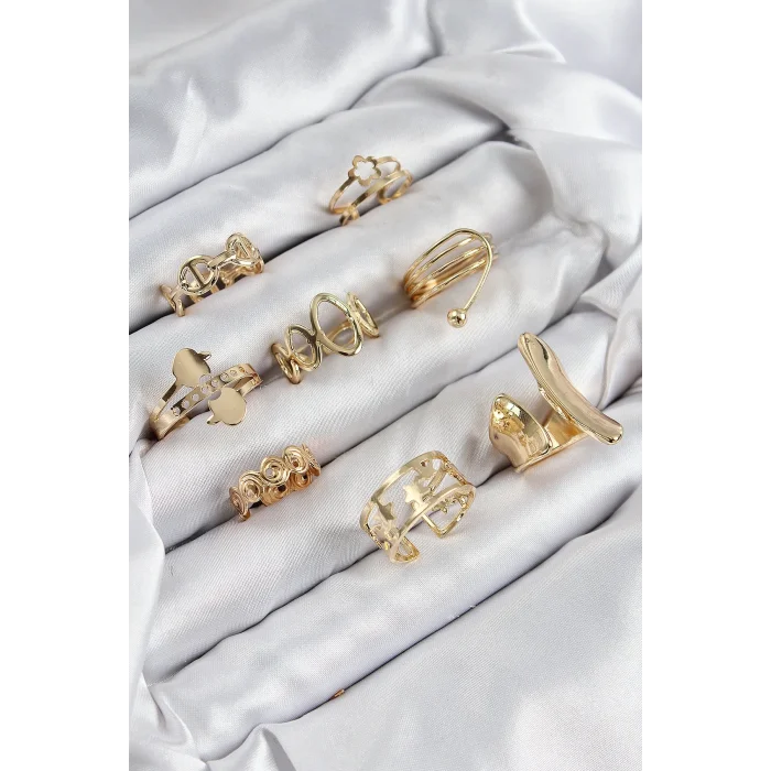 Pirinç Sarmal Ve Yıldız Model Gold Renk Kadın Yüzük Kombin Set