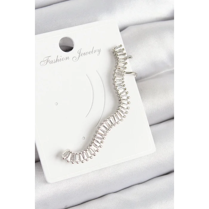 Pirinç Su Yolu Model Gümüş Renk Sağ Kıkırdak Küpe