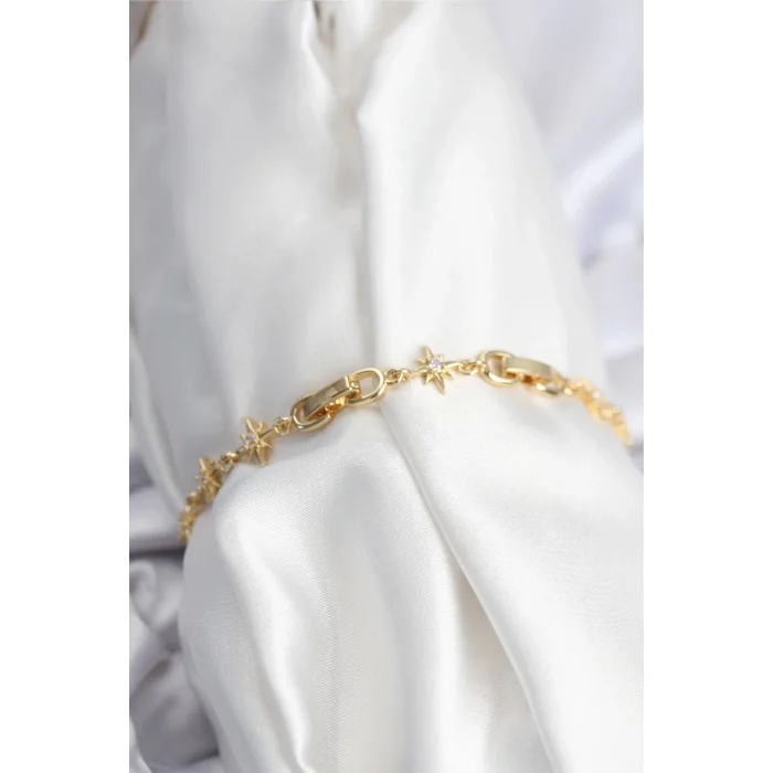 Pirinç VIP Seri Gold Renk Sıralı Kutup Yıldızı Kadın Bileklik
