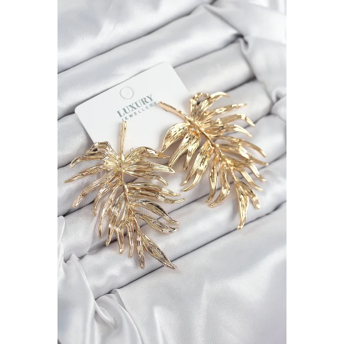 Pirinç Yaprak Model Gold Renk Kadın Küpe