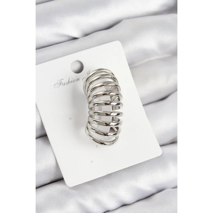 Pirinç Yay Model Gümüş Renk Sağ Kıkırdak Küpe