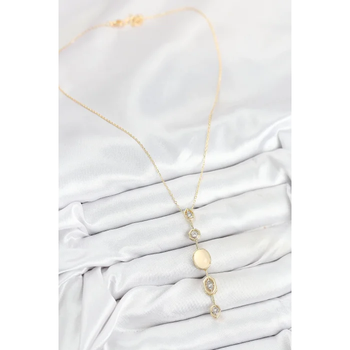 Pirinç Zincir Sarı Gold Renk Zirkon Taşlı Y Kolye