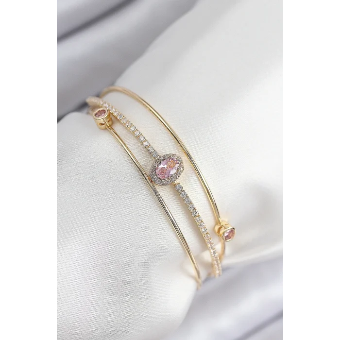 Pirinç Zirkon Taşlı Baget Model Gold Renk Kadın Bileklik